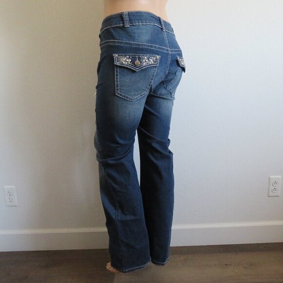 LANE BRYANT Jeans Rhinestone Embellished Boot Blue Denim Plus Size 24 x 33 NWT - Picture 2 of 3